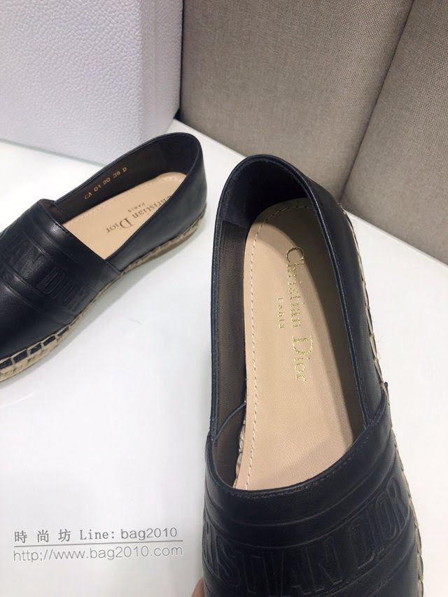 DIOR女鞋 迪奧2021專櫃新款Granville草編漁夫鞋 Dior字母logo平底懶人鞋  naq1535